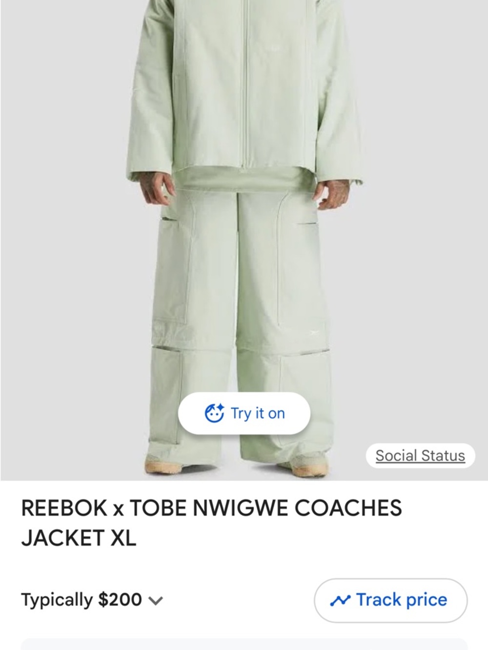 Reebok Pale Green Coaches Jacket